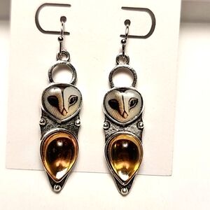 Owl Earrings / New / Gold Gemstones